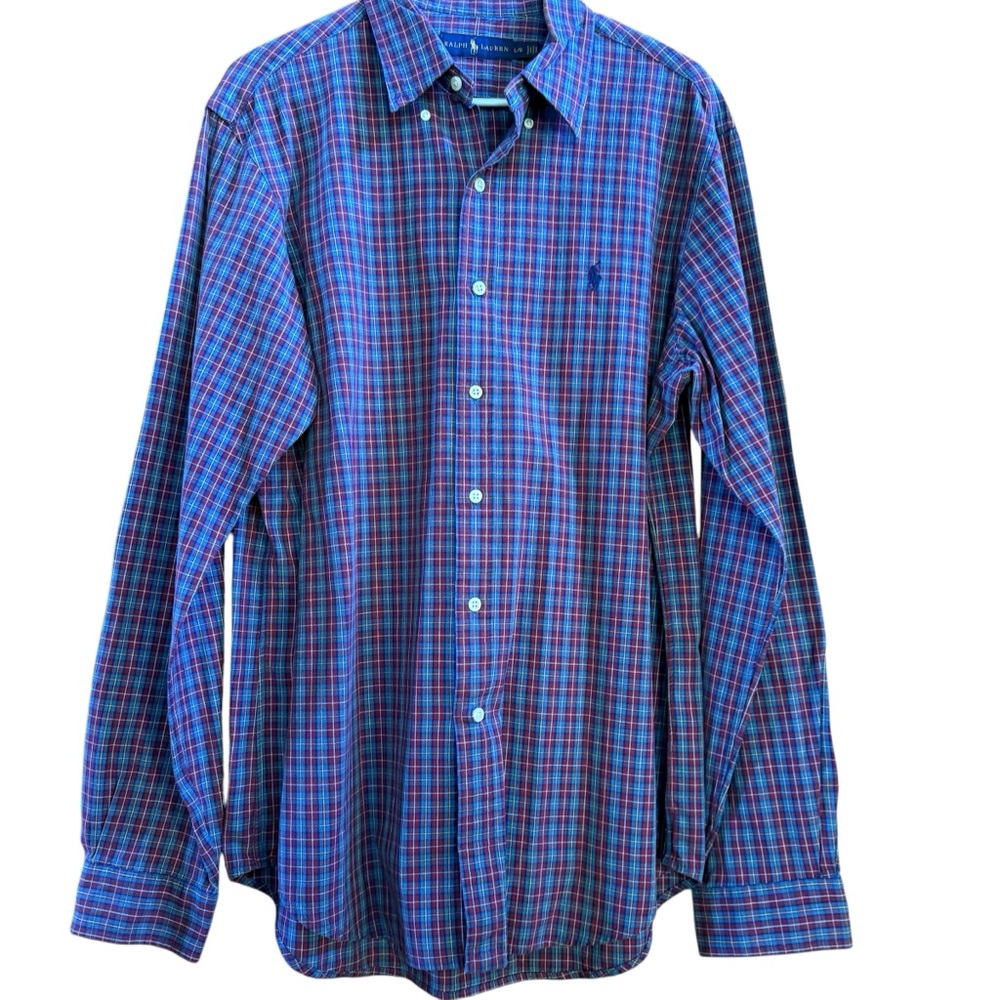 Ralph Lauren Men's Blue Plaid Button up Long Sleeve Shirt size L